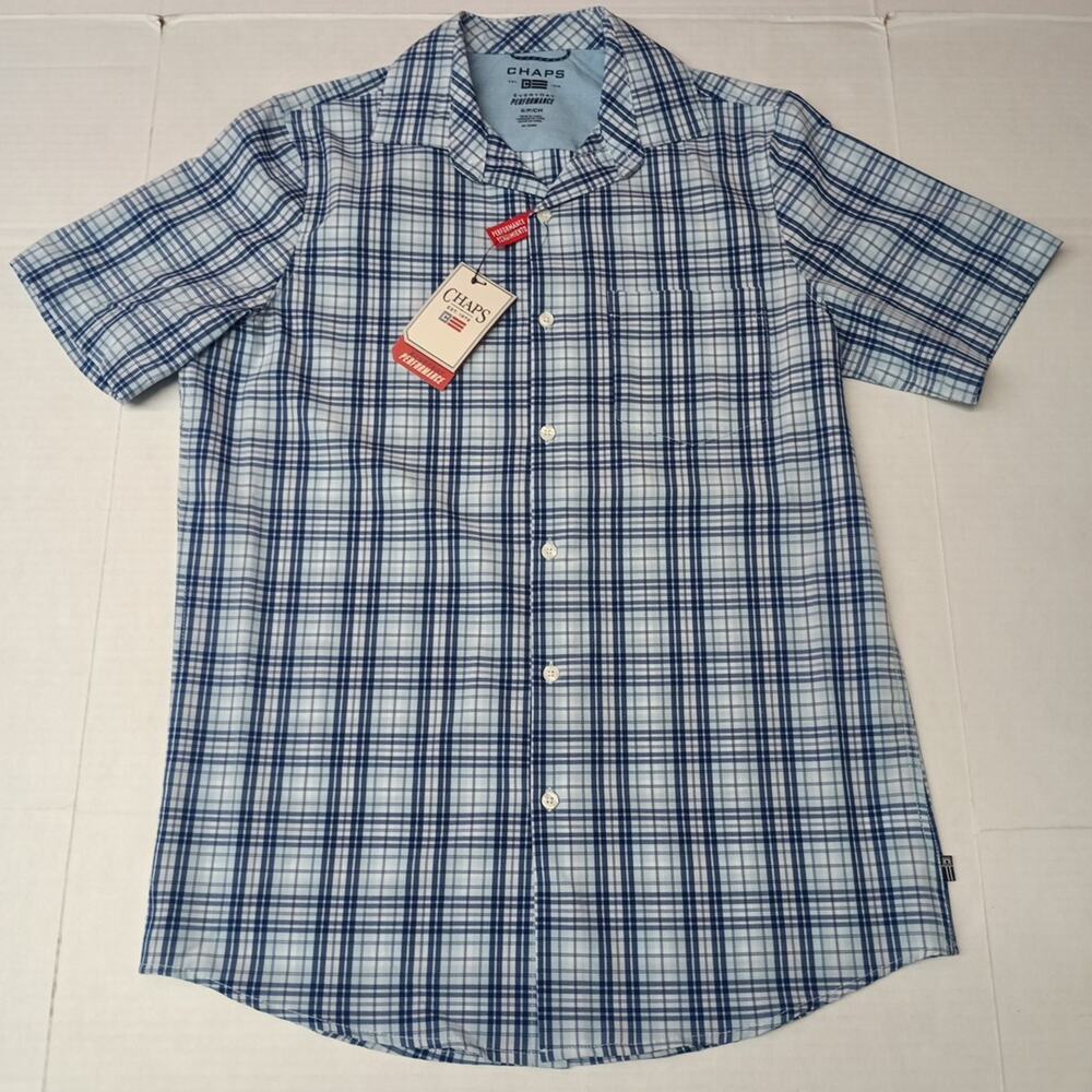 Chaps Woven Shirt Men's Size S Sky Blue Stretch UPF 50